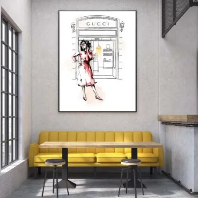 Red Lady with Fashion Store Design Home Decor Premium Quality Poster Print Choose Your Sizes