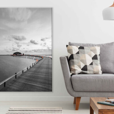 Wooden Pier Villas on Sea B&W Photograph Print 100% Australian Made