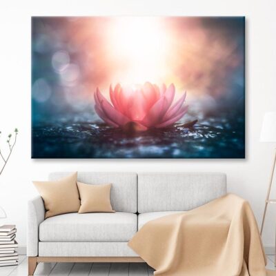 Pink Flower On Water & Sunlight View Wall Art Decor 100% Australian Made