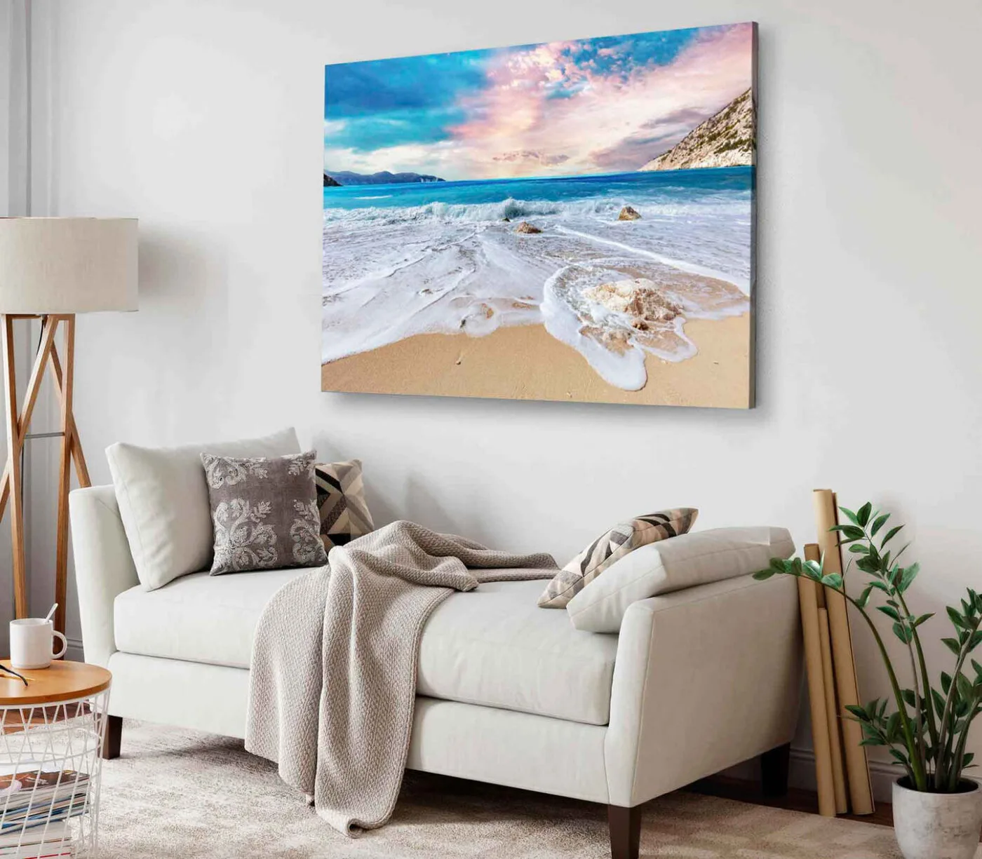 Bella Home Myrtos Seawaves With Pink & Blue Sky Print Canvas Ready to hang - Image 2
