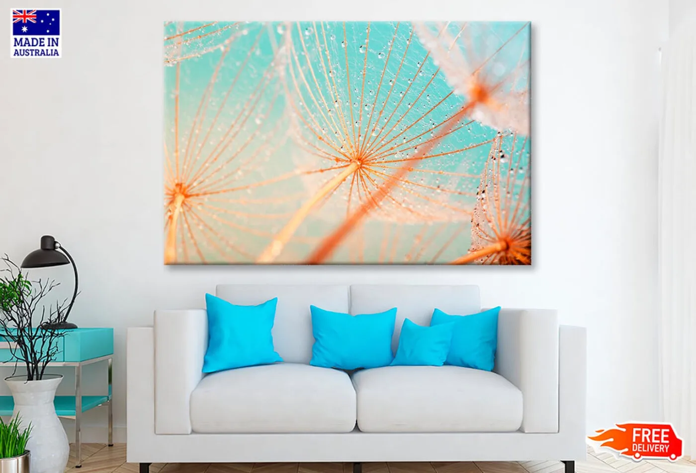 Dandelion Seed with Water Drops Wall Art Decor 100% Australian Made