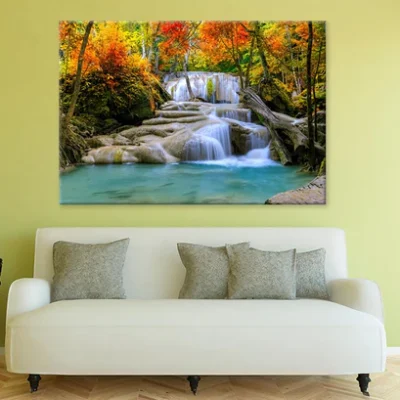 Waterfall In Autumn Forest Print 100% Australian Made