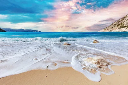 Bella Home Myrtos Seawaves With Pink & Blue Sky Print Canvas Ready to hang - Image 3