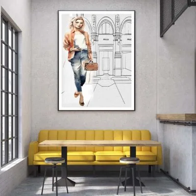 Stylish Brown Girl with Fashion Store Design Home Decor Premium Quality Poster Print Choose Your Sizes