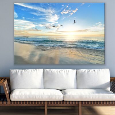 Birds Flying on Blue Sky with Sea View Photograph Print 100% Australian Made