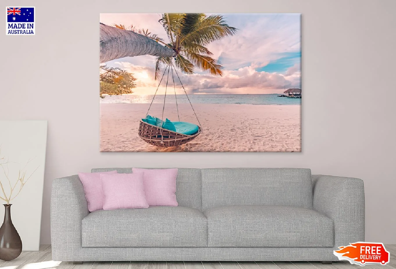 Tropical Beach Sunset with Swing Photograph Print 100% Australian Made - Image 2
