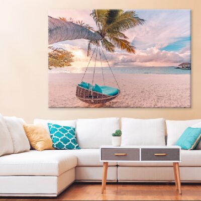 Tropical Beach Sunset with Swing Photograph Print 100% Australian Made