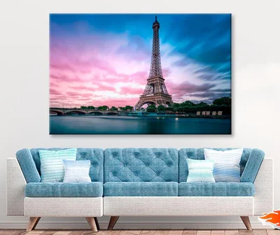 Eiffel Tower From Seine River with Evening Purple Blue Sky Wall Art Decor 100% Australian Made