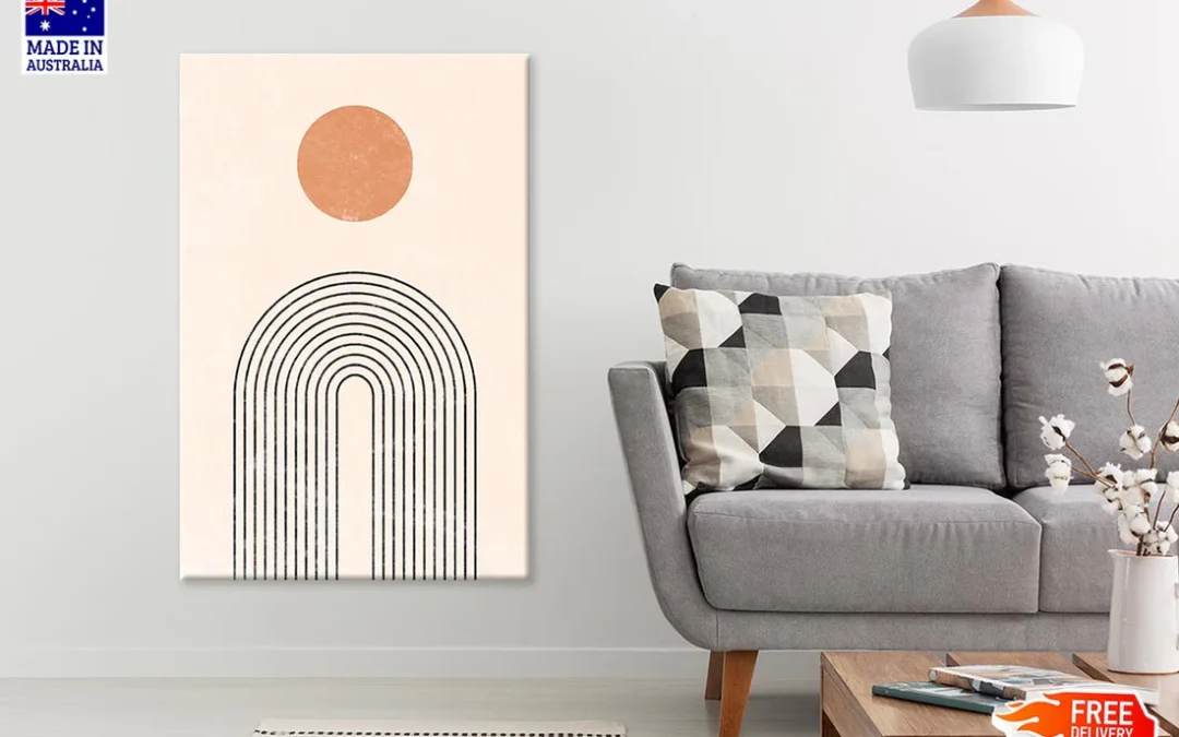 Orange Circle & Black Lines Design Print 100% Australian Made