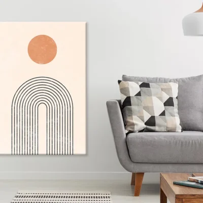 Orange Circle & Black Lines Design Print 100% Australian Made
