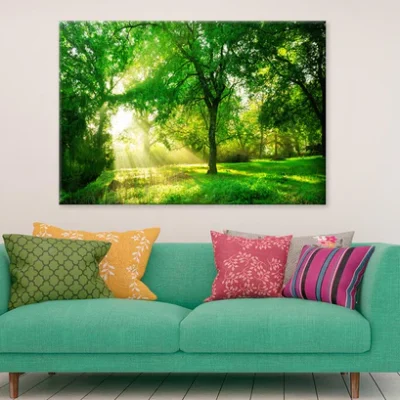Green Forest With Sunrise spring Print 100% Australian Made