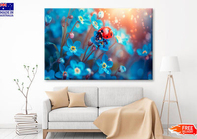 Ladybug Perched on A Vibrant Flower Wall Art Decor 100% Australian Made