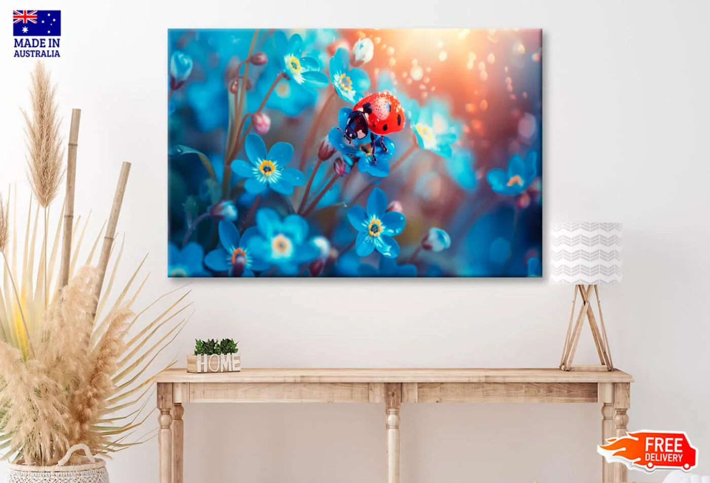 Ladybug Perched on A Vibrant Flower Wall Art Decor 100% Australian Made - Image 2