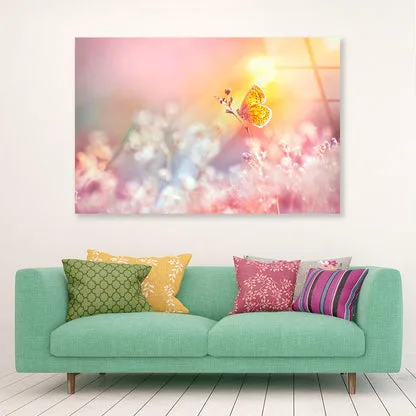 Golden Butterfly Glows in The Sun at Sunset Acrylic Glass Print Tempered Glass Wall Art 100% Made in Australia Ready to Hang - Image 3