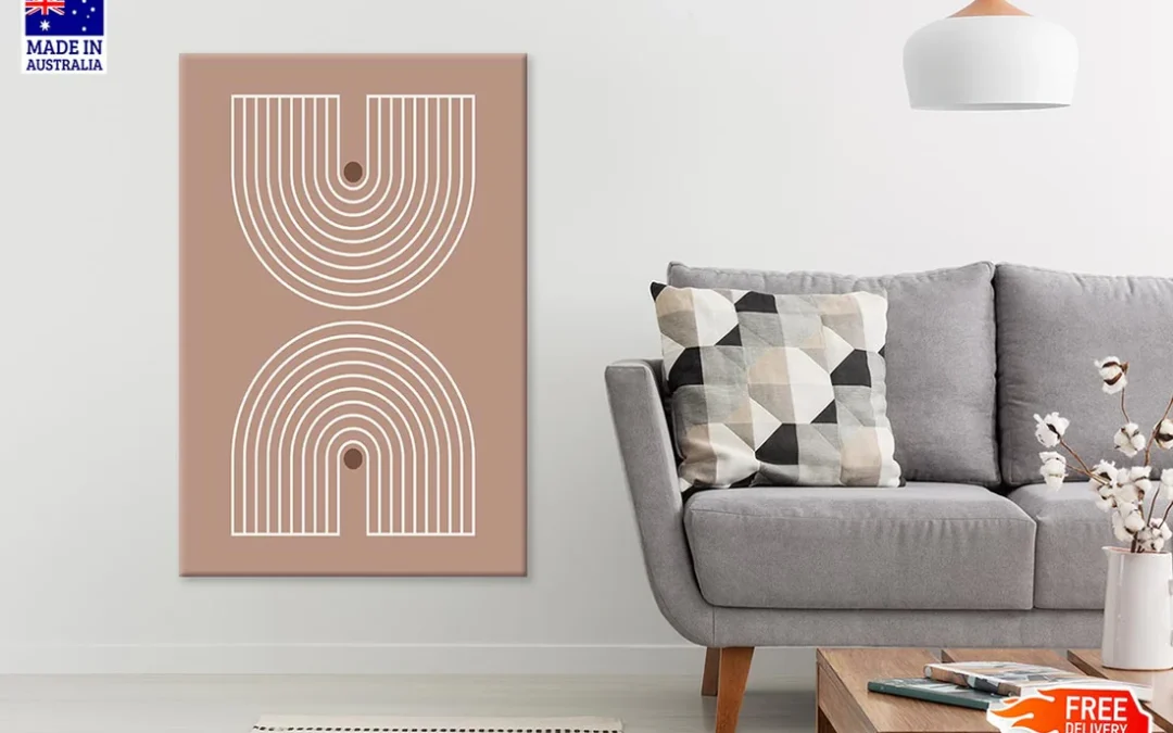 Brown Circles & White Lines Design Print 100% Australian Made
