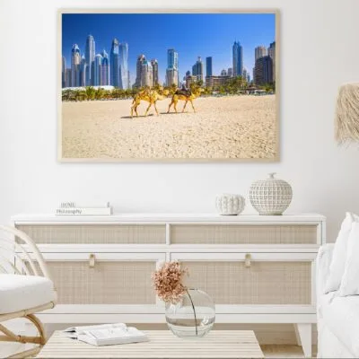 Camels on Jumeirah Sea View in Dubai Home Decor Premium Quality Poster Print Choose Your Sizes