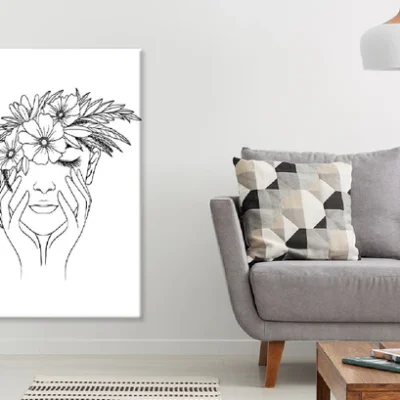 Woman Flower Crown B&W Line Art Design Print 100% Australian Made