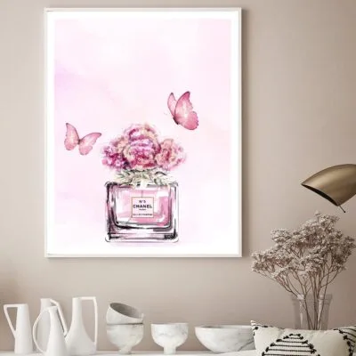 Pink Floral Perfume Butterflies Design Home Decor Premium Quality Poster Print Choose Your Sizes