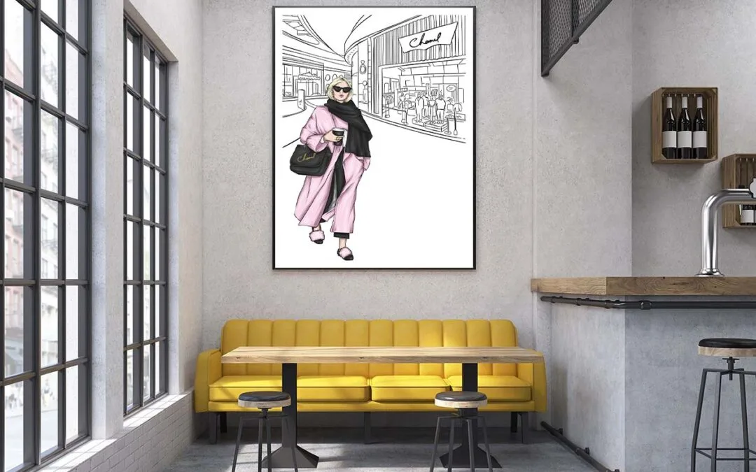 Black and White Fashion Store with Pink Girl Design Home Decor Premium Quality Poster Print Choose Your Sizes