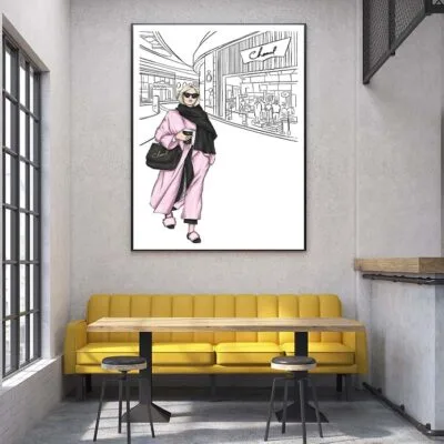 Black and White Fashion Store with Pink Girl Design Home Decor Premium Quality Poster Print Choose Your Sizes