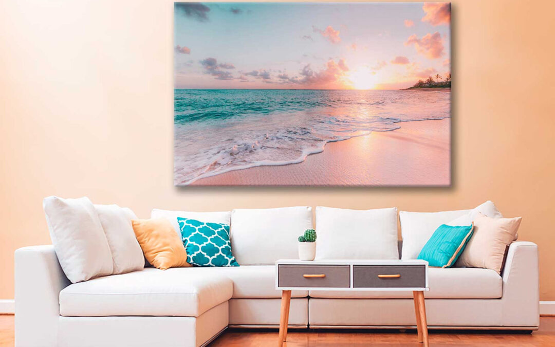 Bella Home Pink Sky Beach & Sunset Print Canvas Ready to hang