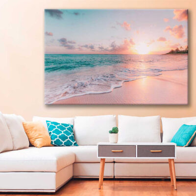 Bella Home Pink Sky Beach & Sunset Print Canvas Ready to hang
