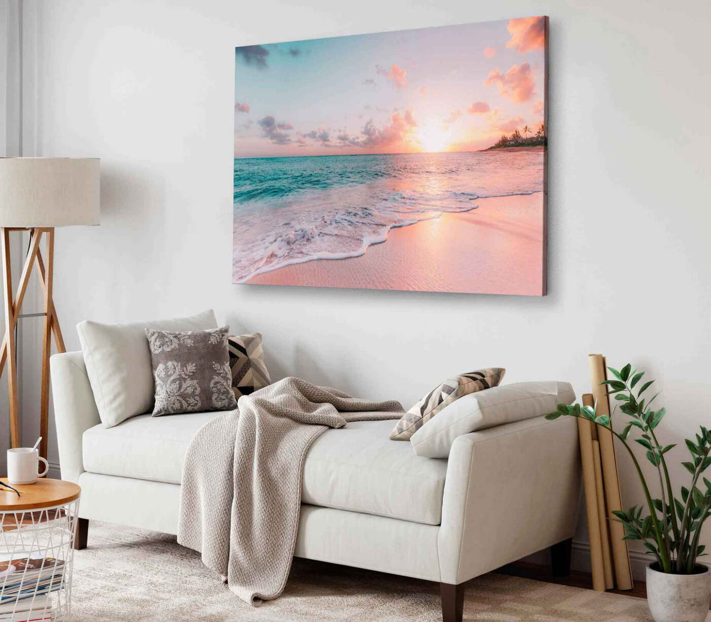 Bella Home Pink Sky Beach & Sunset Print Canvas Ready to hang - Image 2
