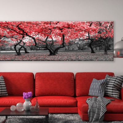 Panoramic Canvas Red Black Tree High Quality 100% Australian made wall Canvas Print ready to hang