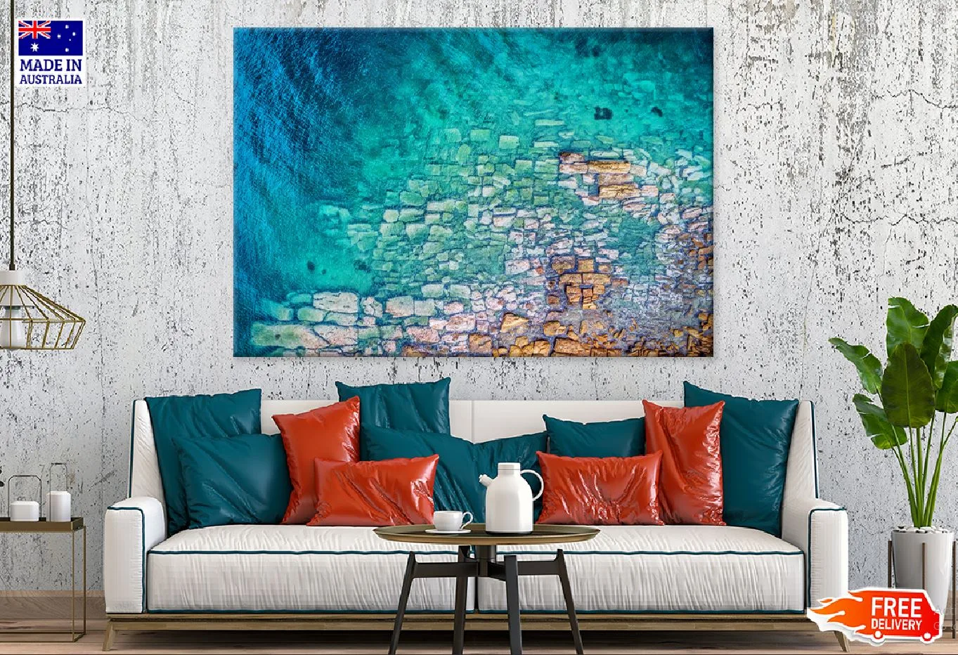 Stones on Clear Sea Water Aerial View Print 100% Australian Made - Image 2