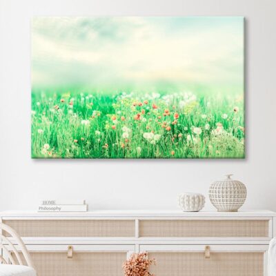 Beautiful Vintage Summer Landscape with Sun and Flowers Wall Art Decor 100% Australian Made