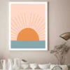 Orange Sun over Gray Sea Vector Design Home Decor Premium Quality Poster Print Choose Your Sizes