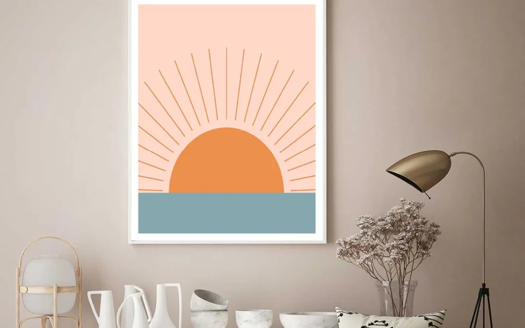 Orange Sun over Gray Sea Vector Design Home Decor Premium Quality Poster Print Choose Your Sizes