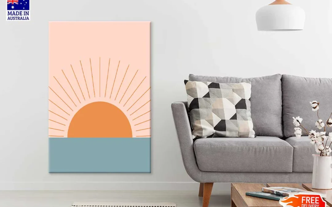 Orange Sun over Gray Sea Vector Design Art Print 100% Australian Made