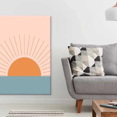 Orange Sun over Gray Sea Vector Design Art Print 100% Australian Made