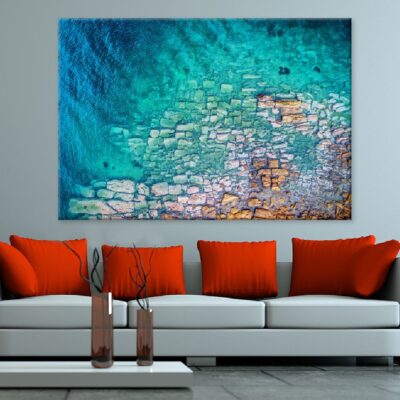 Stones on Clear Sea Water Aerial View Print 100% Australian Made