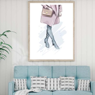 Pink Lady with Peach Colored Bag Design Home Decor Premium Quality Poster Print Choose Your Sizes