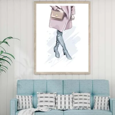 Pink Lady with Peach Colored Bag Design Home Decor Premium Quality Poster Print Choose Your Sizes