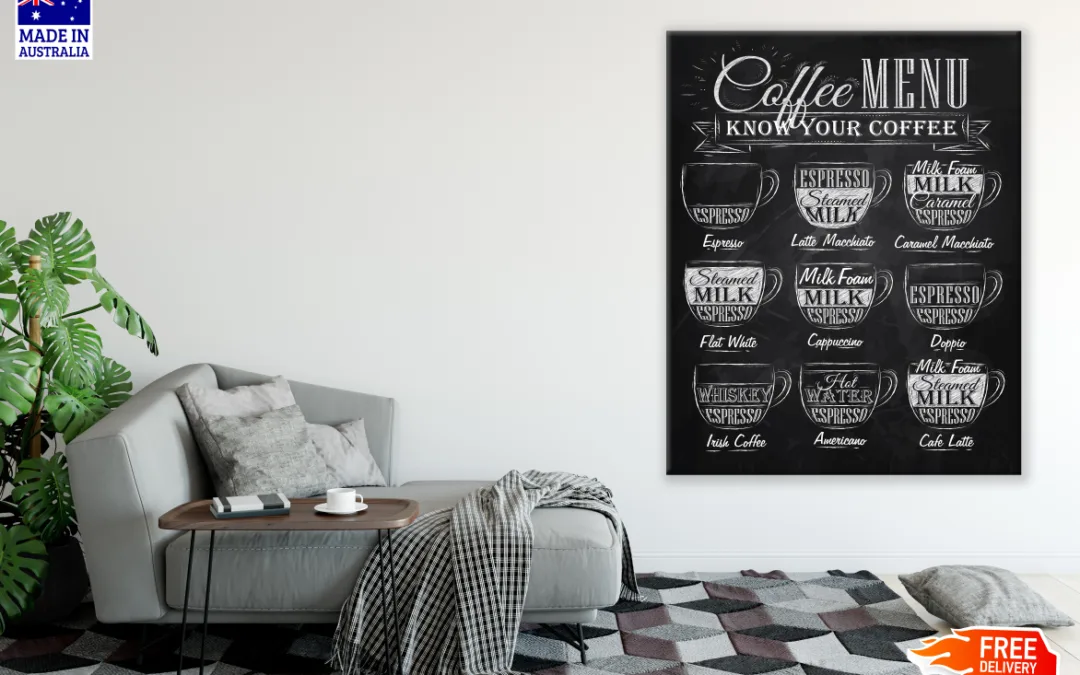 Coffee Menu Chalk Drawing Kitchen & Restaurant Print 100% Australian Made