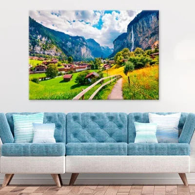 Waterfall In Lauterbrunnen Village Print 100% Australian Made