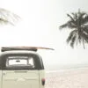 Surf Board on Vintage Van & Palm Tree near Sea Glass Framed Wall Art, Ready to Hang Quality Print - Image 2