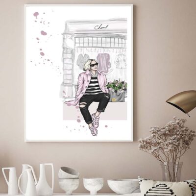 Fashion Girl with Bag Fashion Store Art Design Home Decor Premium Quality Poster Print Choose Your Sizes