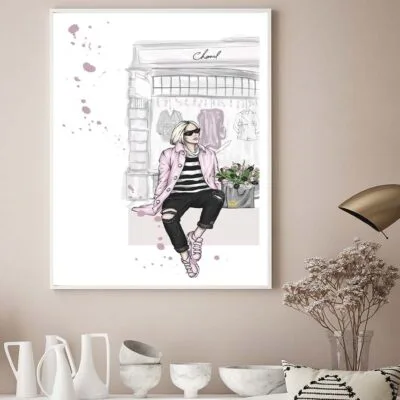 Fashion Girl with Bag Fashion Store Art Design Home Decor Premium Quality Poster Print Choose Your Sizes
