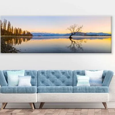 Panoramic Canvas Wanaka Tree on Lake Scenery Photograph High Quality 100% Australian Made Wall Canvas Print Ready to Hang