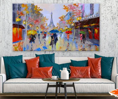 People Walking in Rain Eiffel Tower Painting Print 100% Australian Made