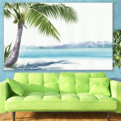 Coconut Tree in Sea Shore Painting Print 100% Australian Made