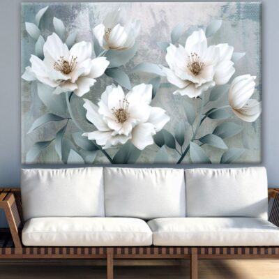 White Flower Plant 3D Painting Print 100% Australian Made