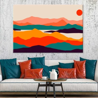 Sun & Multicolor Mountains Vector Design Print 100% Australian Made