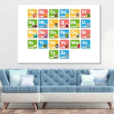 Cartoon Animals with Fruits Alphabet Vector Art Print 100% Australian Made