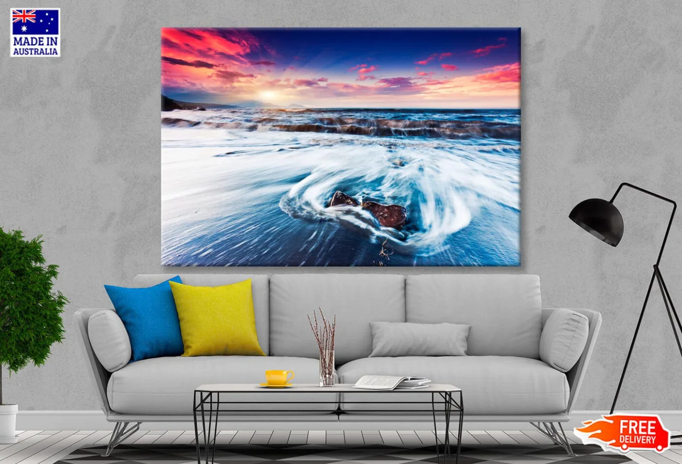Fantastic Sunset Over the Stormy Sea Wall Art Decor 100% Australian Made - Image 2