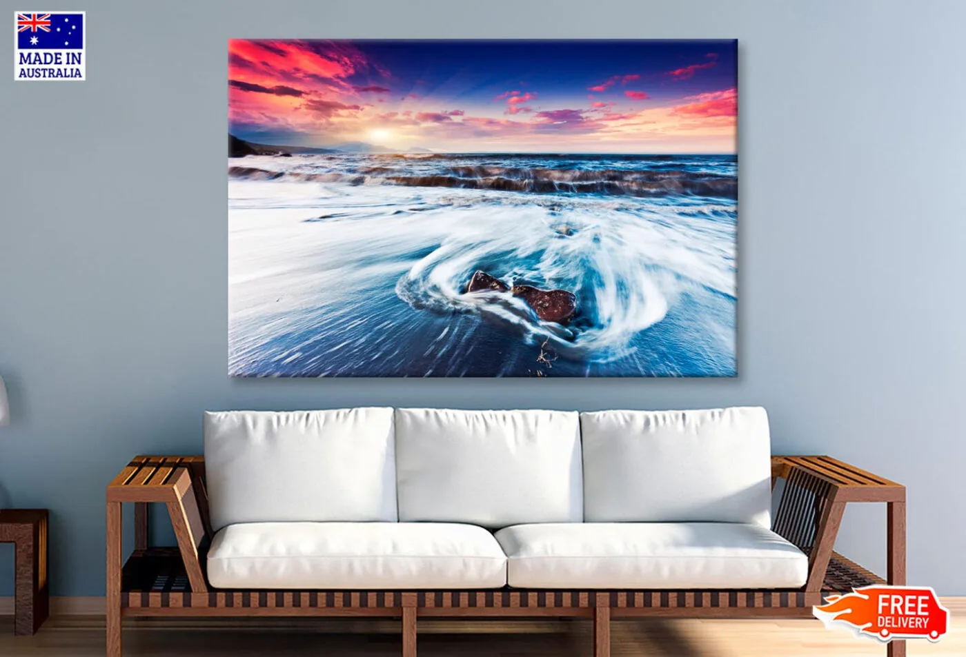 Fantastic Sunset Over the Stormy Sea Wall Art Decor 100% Australian Made